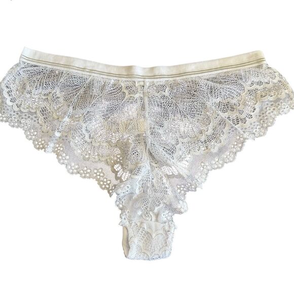 Frederick's Hollywood Lace Bralette Panty Set 1X White Nude Bridal Bow Sexy NWT - Picture 12 of 13